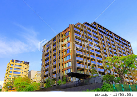 爽やかな青空と青空と高層マンション 137683685