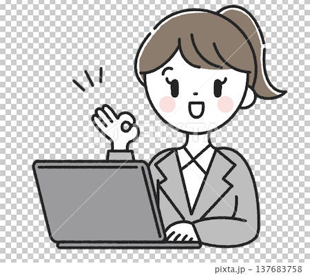 パソコンの前でOKサインをする女性社員 137683758