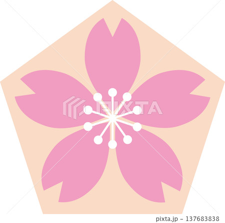 桜の絵馬。合格祈願の五角形、受験応援や春の和風素材 137683838
