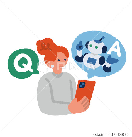 AIチャット＿人工知能に質問をする女性 137684070