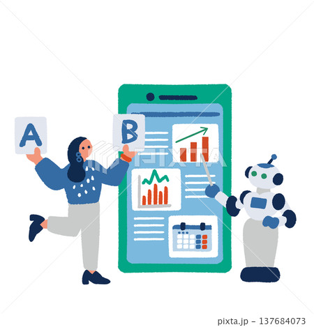 AI 人工知能を活用するビジネスウーマンのイラスト AI 人工知能を活用するビジネスウーマンのイラスト 137684073