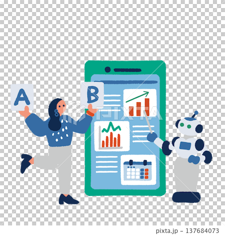 An illustration of a businesswoman utilizing AI (artificial intelligence). 137684073