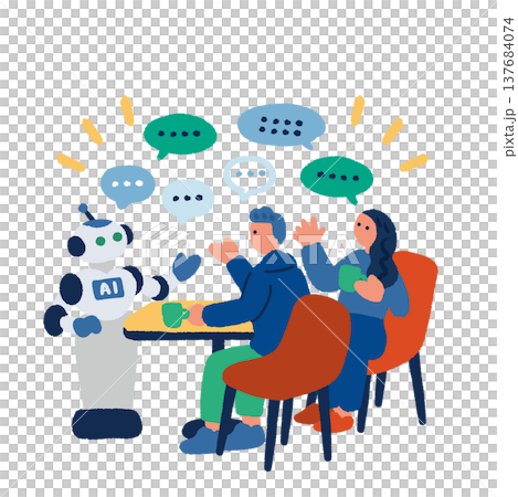 Illustrations of people conversing with AI (artificial intelligence) 137684074