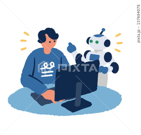 AIチャット＿人工知能と仕事をする男性 137684078