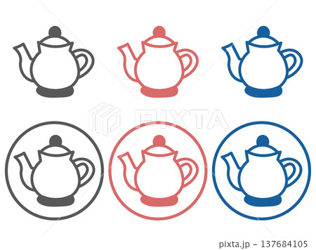 ティーポットのアイコンセット(背景透過・紅茶・お茶・カフェ・色違い) ティーポットのアイコンセット(背景透過・紅茶・お茶・カフェ・色違い) 137684105