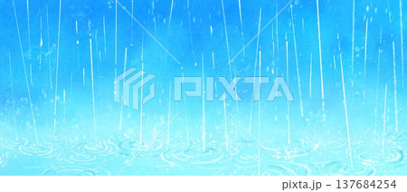 雨と水の波紋の美しい水彩イラスト　梅雨の風景 137684254