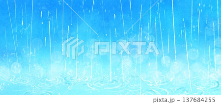 雨と水面の波紋が美しい風景にキラキラした光が幻想的な水彩イラスト 137684255