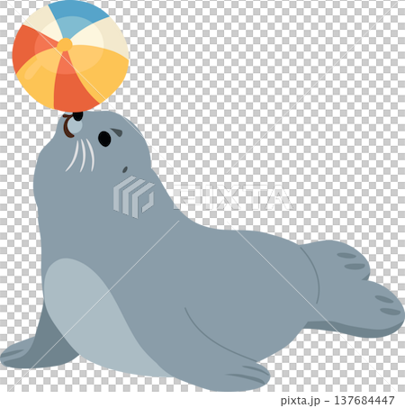 seal balancing beach ball cute cartoon animal 137684447