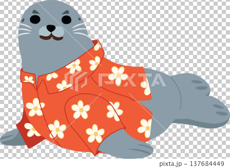 cartoon seal in tropical shirt adorable marine mammal artwork 137684449