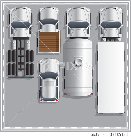 Set trucks. View from above. Vector illustration. Set trucks. View from above. Vector illustration. 137685133