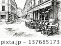 欧州の古いカフェテラスのスケッチ画 137685173