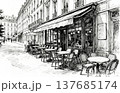 欧州の古いカフェテラスのスケッチ画 137685174