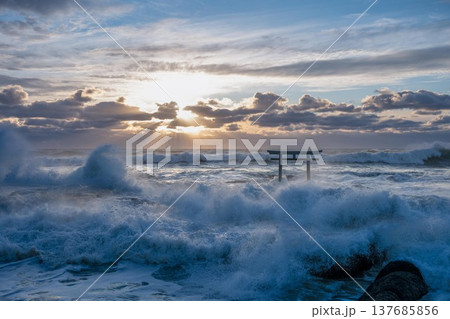 荒れる神磯の鳥居の日の出 荒れる神磯の鳥居の日の出 137685856