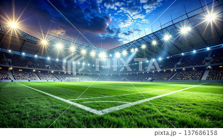 Night Football Stadium Arena with Bright Floodlights 137686158