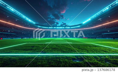Professional Football Stadium with Bright Arena Lights 137686178