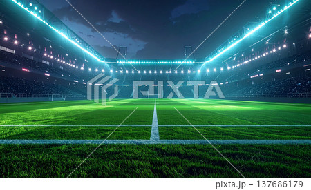 Professional Football Stadium with Bright Arena Lights 137686179