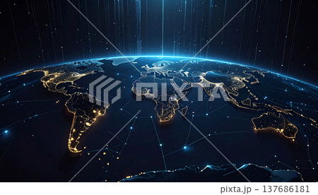 Global Network Earth View from Space at Night 137686181
