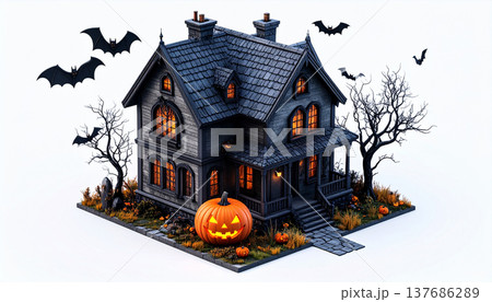 Halloween Haunted House Illustration 137686289
