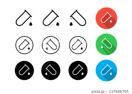 Test Tube Drop Icon Set Laboratory, Chemistry and Medical Flat Vector Symbols in Circles 137686705
