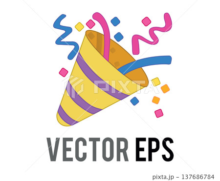 Exploding party popper flat icon with colorful confetti and streamers for celebration Exploding party popper flat icon with colorful confetti and streamers for celebration 137686784