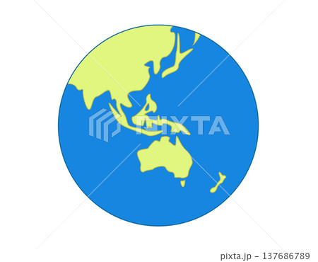 Stylized map of the Earth flat icon showing Australia, Asia, and Oceania on a blue background 137686789