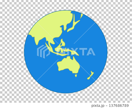 Stylized map of the Earth flat icon showing Australia, Asia, and Oceania on a blue background 137686789
