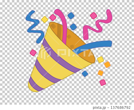 Exploding party popper flat icon with colorful confetti and streamers for celebration Exploding party popper flat icon with colorful confetti and streamers for celebration 137686792