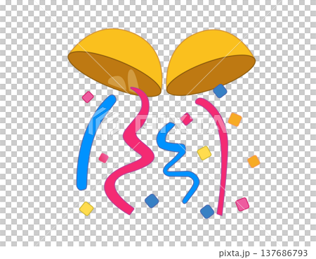 Golden party poppers flat icon exploding with colorful confetti and streamers for celebration Golden party poppers flat icon exploding with colorful confetti and streamers for celebration 137686793