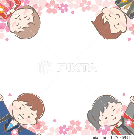 ランドセルを背負った小学生と桜のフレーム　入学　入学式 137686991