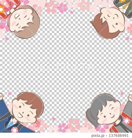 ランドセルを背負った小学生と桜のフレーム　入学　入学式 137686991