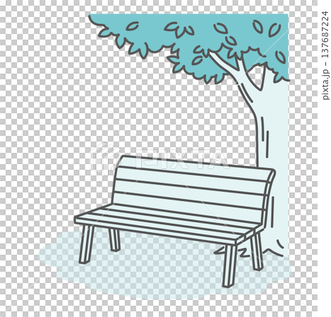 An illustration of an empty bench in the shade of a tree (background/compositing material) 137687224