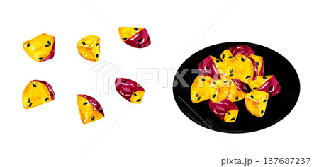 大学芋のセット　手描き水彩イラスト素材 137687237