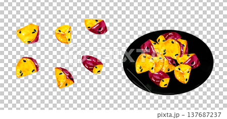 大学芋のセット　手描き水彩イラスト素材 137687237