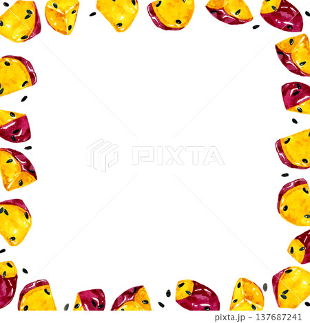 大学芋のフレーム　手描き水彩イラスト背景素材 137687241