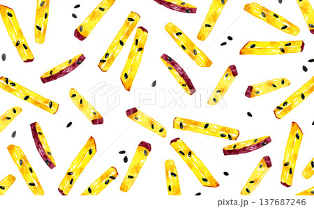 スティック状の大学芋の手描き水彩イラスト背景素材 137687246
