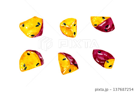 大学芋のセット　手描き水彩イラスト素材 137687254