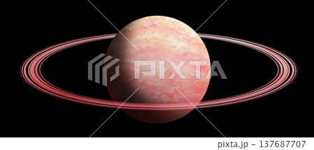 輪のあるピンク色の惑星・影強・黒バック 137687707