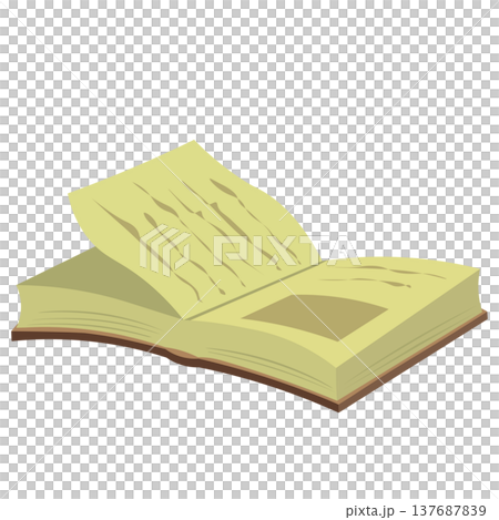 An illustration of a thick, old book opened. 137687839