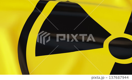Radiation Hazard Warning Symbol On Yellow Safety Background 3d render. 137687944