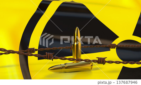 Nuclear Threat Concept With Bullets And Radioactive Warning Sign 3d render. 137687946