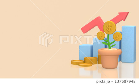 Financial Growth Concept With Coin Plant And Rising Chart 3d render. Financial Growth Concept With Coin Plant And Rising Chart 3d render. 137687948