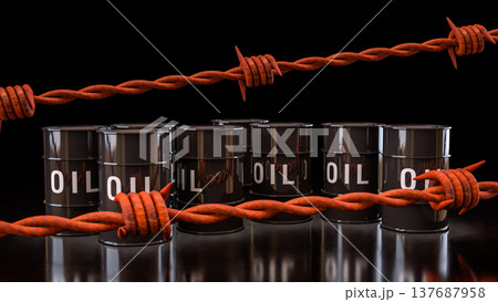 Oil Barrels With Global Energy Market Trading Data Background 3d render. 137687958