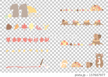 幼稚園・保育園向け 11月の園だより用区切りイラストセット｜シンプル手書き素材シリーズ 137687977