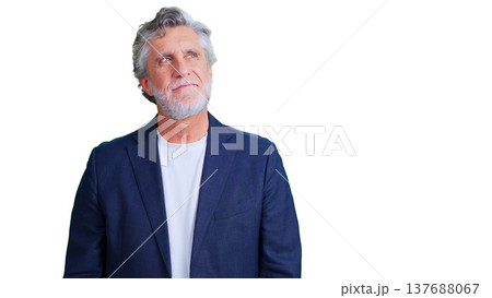 Mature businessman looking up and smiling, transparent background 137688067