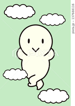 足を組んで　手を頭　仰向けに寝転ぶ　空を見る　気分いい　シンプルな人物　緑背景 137688116