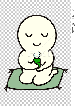 座布団に座って お茶を飲む シンプルな人物 座布団に座って お茶を飲む シンプルな人物 137688119
