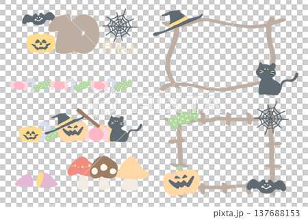 幼稚園・保育園向け 10月の園だより用イラストカット・フレームセット｜シンプル手描き素材シリーズ 137688153