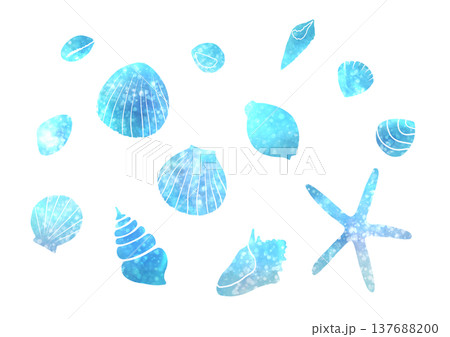 海色の貝殻の水彩イラスト素材 137688200