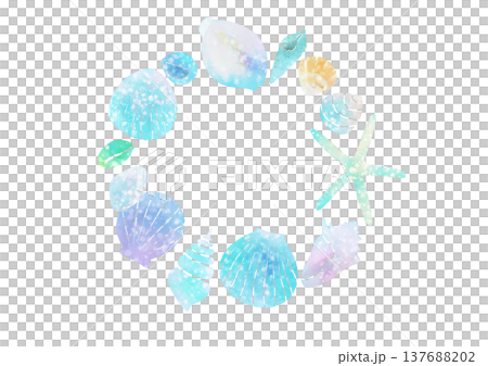綺麗な貝殻のリースフレーム　水彩イラスト素材 137688202