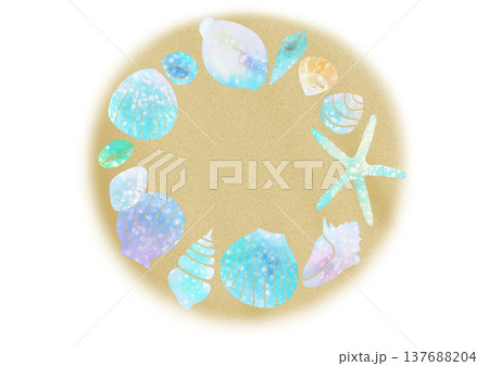 貝殻と砂の水彩イラスト素材 137688204
